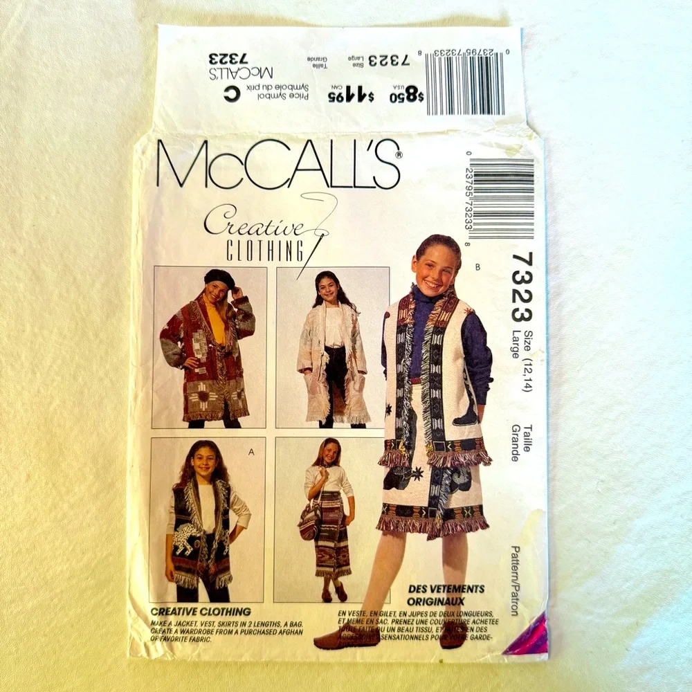 McCall's 7323 Jacket, Vest, Skirt, Bag Uncut Sewing Pattern (Large 12-14)